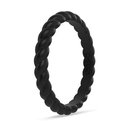 Braided Stackable Silicone Ring - Obsidian