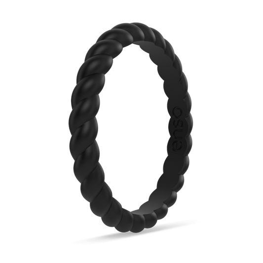 Braided Stackable Silicone Ring - Obsidian