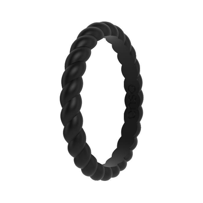 Braided Stackable Silicone Ring - Obsidian