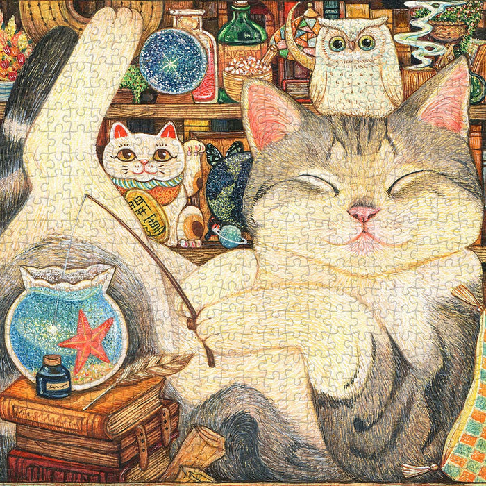 The stars are out, and your feline friend is ready to rest — find a quiet corner and join the calm.
