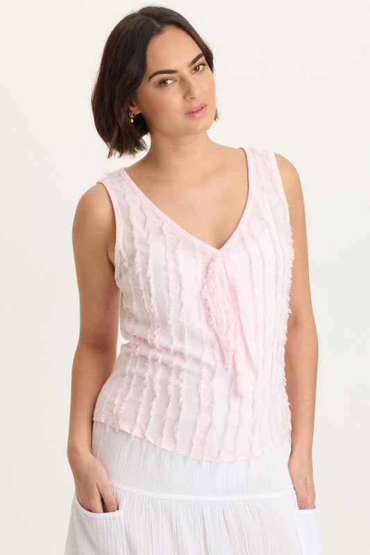 XCVI Brisa Stripe Voile Tie V-Neck Tank