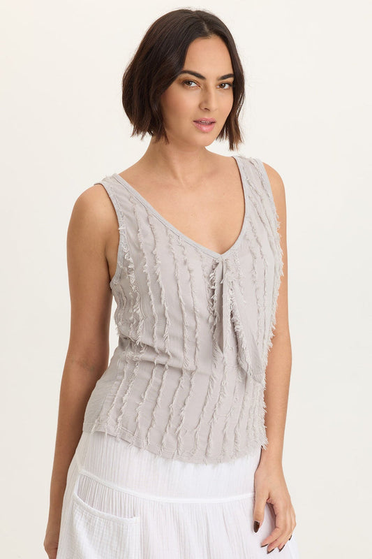 XCVI Brisa Stripe Voile Tie V-Neck Tank
