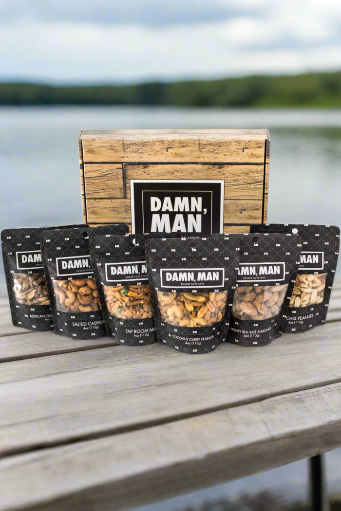 Build Your Own 6-Pack Box of Mixed Nuts by Damn, Man Gift Snacks with Variety of Assorted Flavors