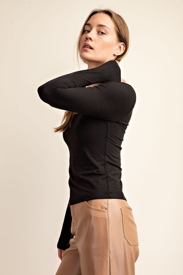Butter Scoop Neck Long Sleeve Top - Black (Curvy Available)