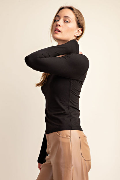 Butter Scoop Neck Long Sleeve Top - Black (Curvy Available)