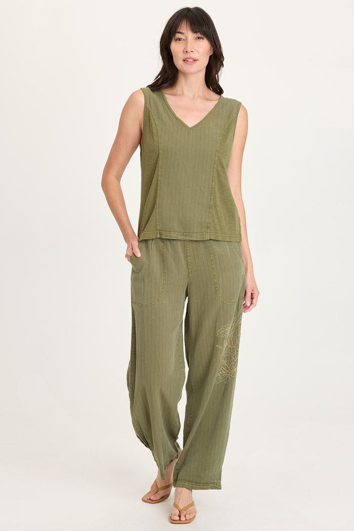 XCVI Carell Embroidered Pinstripe Pleated Leg Pant