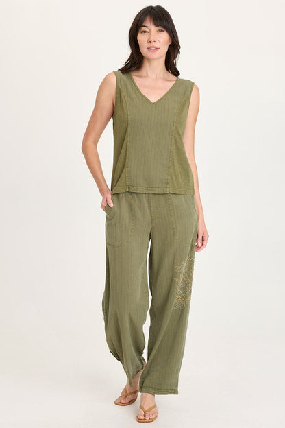 XCVI Carell Embroidered Pinstripe Pleated Leg Pant