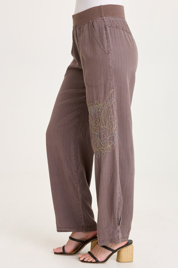 XCVI Carell Embroidered Pinstripe Pleated Leg Pant