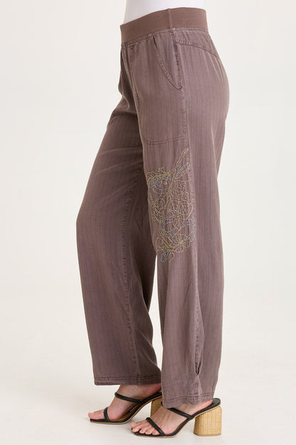 XCVI Carell Embroidered Pinstripe Pleated Leg Pant