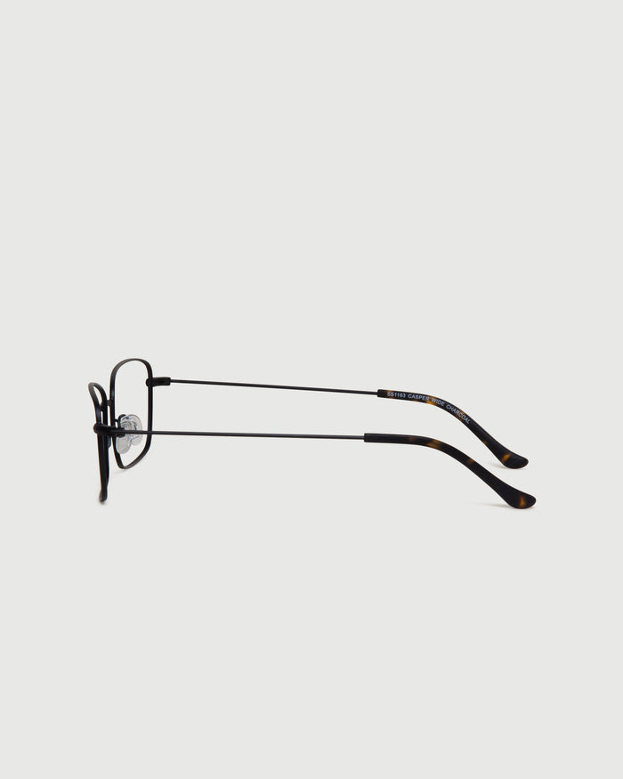 Charcoal::Casper Wide Eyeglasses rectangle black metal side