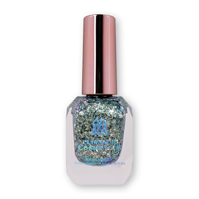 Bottle of nail polish containing Catacomb Nail Laquer on white background.