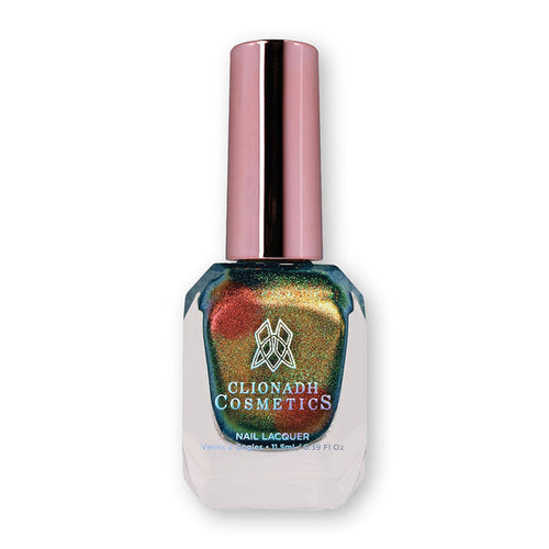 Bottle of nail polish containing Cemetery Nail Laquer on white background.