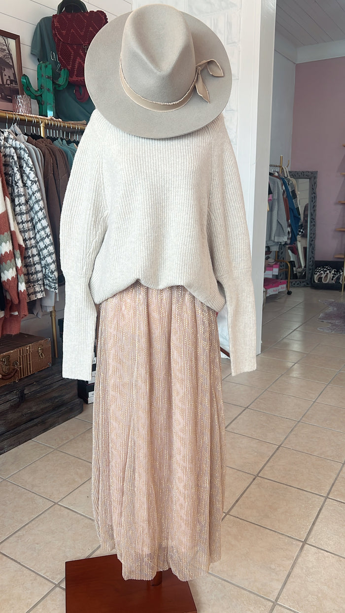 Champagne Printed Midi Skirt