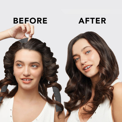 KITSCH Charcoal Satin Heatless Curling Set — before and after results — natural waves and curls without heat damage