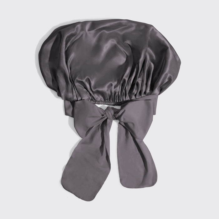 KITSCH Charcoal Oversized Satin Bonnet — flat-lay product shot — adjustable, double-layered satin
