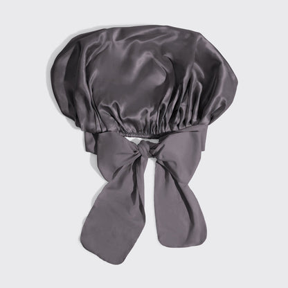 KITSCH Charcoal Oversized Satin Bonnet — flat-lay product shot — adjustable, double-layered satin