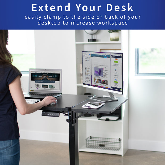 Clamp-on 24 x 12 inch (14 Including Clamps) Desk Extender, Foldable Keyboard Tray, Table Mount for Sit Stand Desks