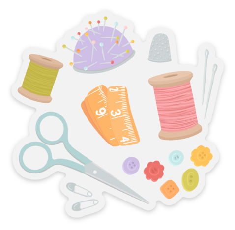 Clear Sewing Illustrations Sticker 3x2.9in