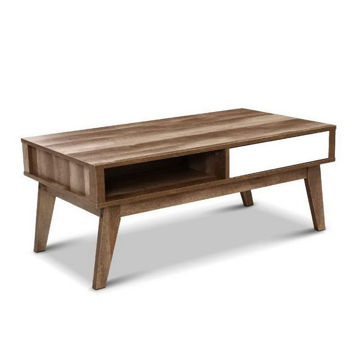 Coffee Table 2 Storage Drawers Open Shelf Scandinavian Wooden White -Home Living Store - -