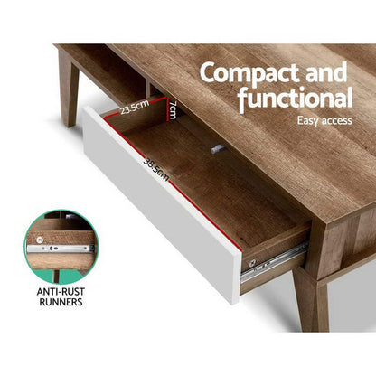 Coffee Table 2 Storage Drawers Open Shelf Scandinavian Wooden White -Home Living Store - -