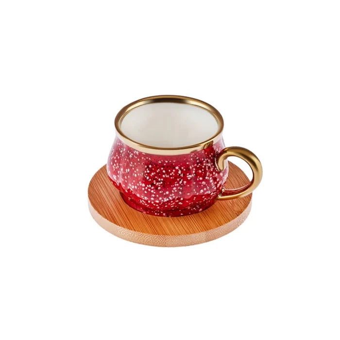 Coffret de tasses à café pour 6 personnes avec plateau en bambou Karaca, 90 ml, rouge