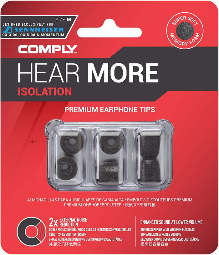 Comply Isolation Noise Cancelling Memory Foam Earphone Tips Black M