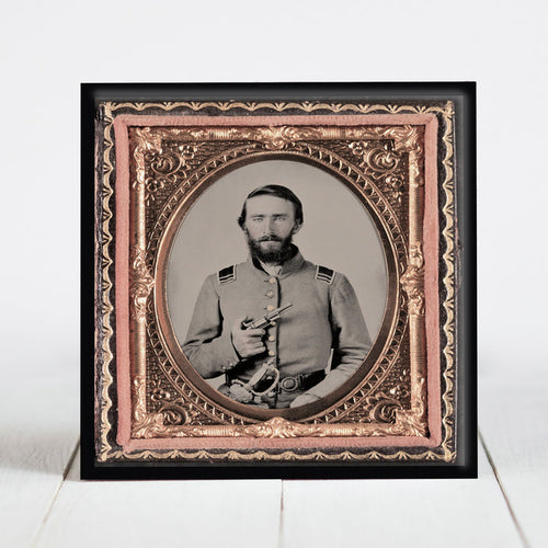 Confederate Soldier 1st Lt. Job Dillingham Barnard, 25th North Carolina Infantry holding Pistol - Civil War Era