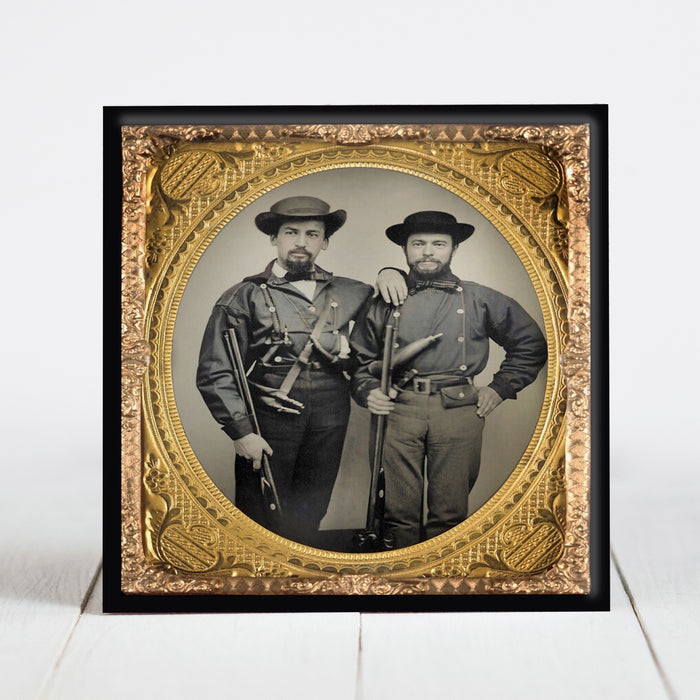 Confederate Soldiers in Mississippi Battle Shirts with Shotguns, Knives, and Powder Horns - Civil War Era