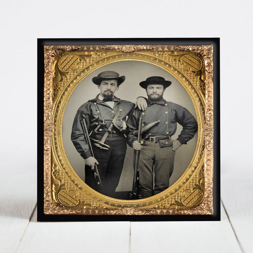 Confederate Soldiers in Mississippi Battle Shirts with Shotguns, Knives, and Powder Horns - Civil War Era