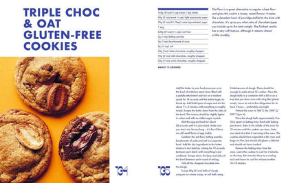 Triple Choc & Oat Gluten-Free Cookies with recipe text on a white background