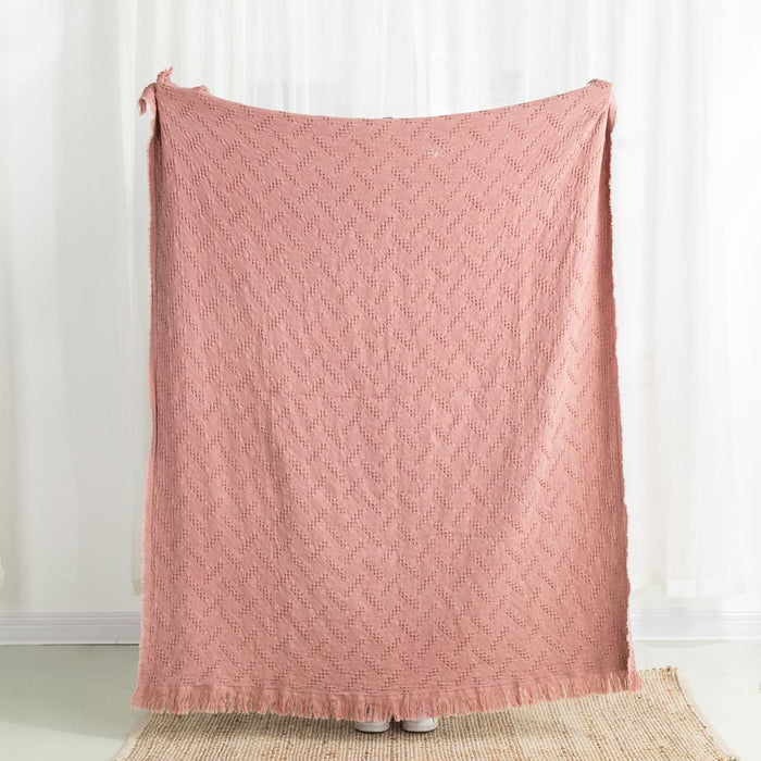 Coral Pink Grid Cotton Woven Throw