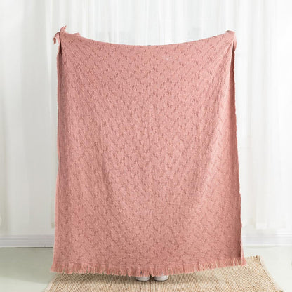 Coral Pink Grid Cotton Woven Throw