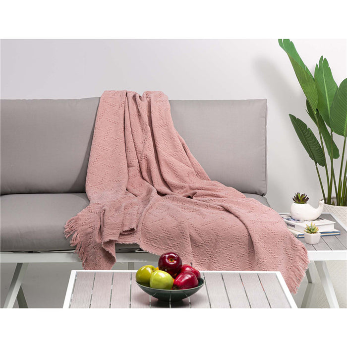 Coral Pink Grid Cotton Woven Throw