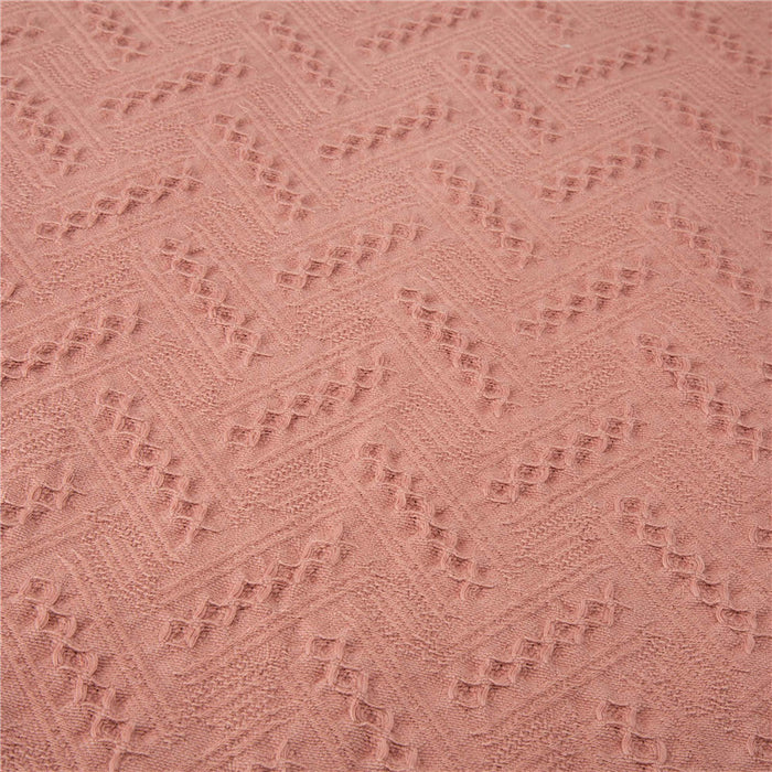 Coral Pink Grid Cotton Woven Throw