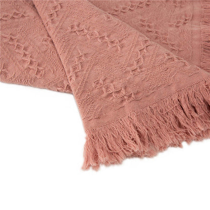 Coral Pink Grid Cotton Woven Throw