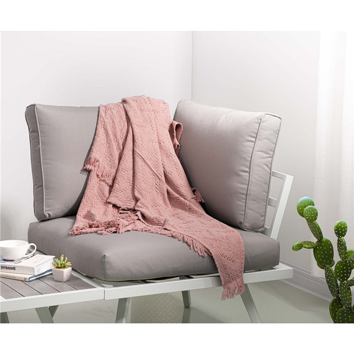 Coral Pink Grid Cotton Woven Throw