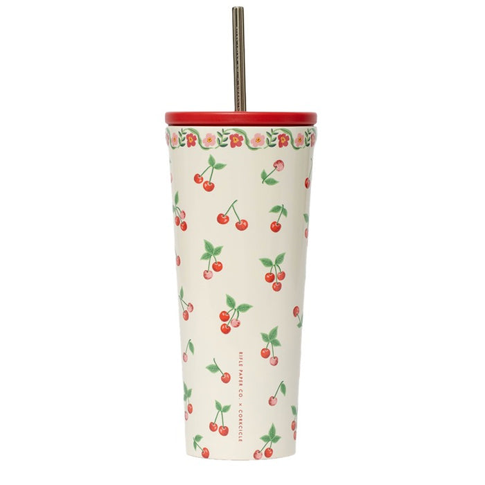 Corkcicle x Rifle Paper Cold Cup w/ Straw - Cherries, 24 Ounce