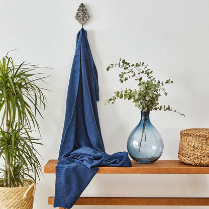 Couverture en maille Karaca Home certifiée Öko-Tex, bleu foncé
