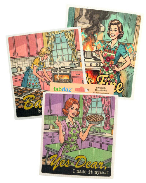 Crazy Retro Wife - Set of 3 - Swedish Dishcloths - Wholesale