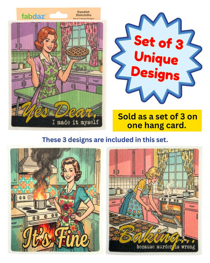 Crazy Retro Wife - Set of 3 - Swedish Dishcloths - Wholesale
