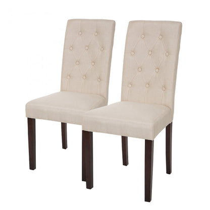 Cream White Upholstered Fabric Dining Chairs With Tufted Back, Set Of 2