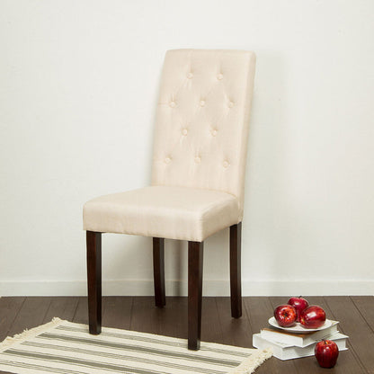 Cream White Upholstered Fabric Dining Chairs With Tufted Back, Set Of 2