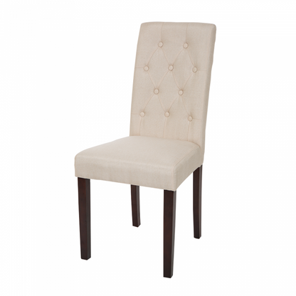 Cream White Upholstered Fabric Dining Chairs With Tufted Back, Set Of 2