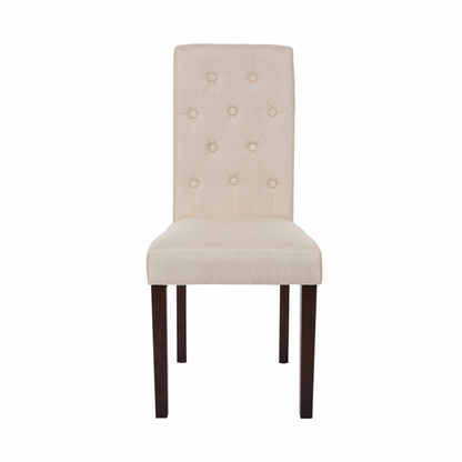 Cream White Upholstered Fabric Dining Chairs With Tufted Back, Set Of 2