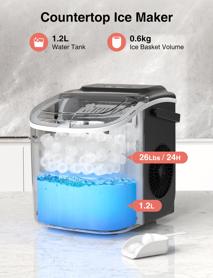 CROWNFUL Portable Ice Maker Countertop with Handle (Black)