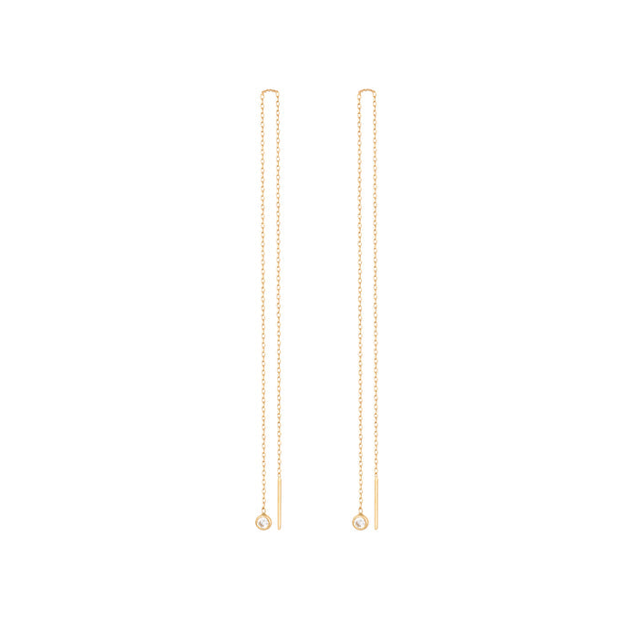 Hanging Diamond Earring Long Chain in 18k Yellow Gold