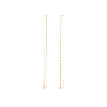 Hanging Diamond Earring Long Chain in 18k Yellow Gold