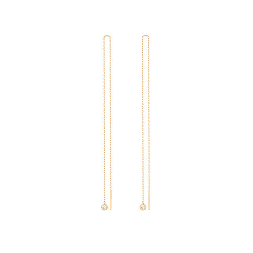 Hanging Diamond Earring Long Chain in 18k Yellow Gold