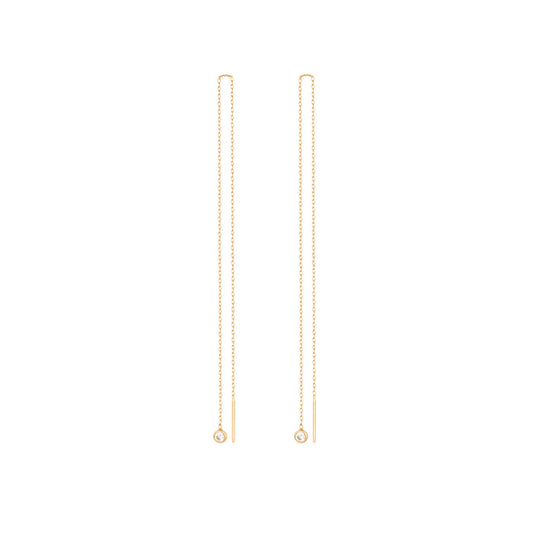 Hanging Diamond Earring Long Chain in 18k Yellow Gold