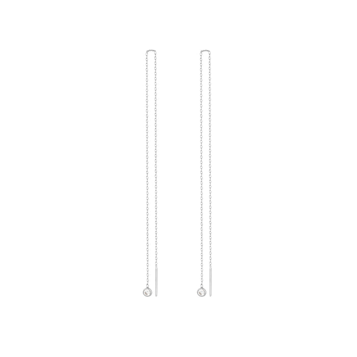 Hanging Diamond Earring Long Chain in 18k White Gold